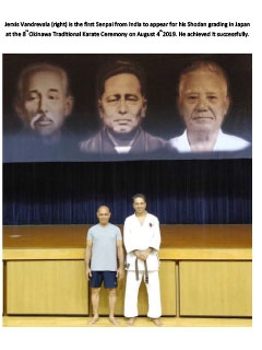 Jerxis Vandrevala (right) is the first Senpai from India to appear for his Shodan grading in Japan at the 8th Okinawa Traditional Karate Ceremony