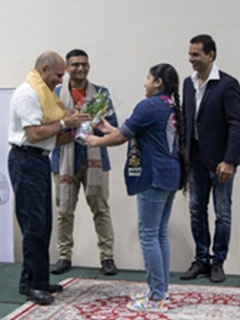 Sensei Pervez Mistry 8th Dan Goju Ryu being felicitated at the Martial Arts Debate Forum held at the American School of Bombay on 12th October 2019